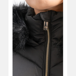 ZIMOWA kurtka CZARNA damska, krótka z futerkiem, pikowana MORAJ